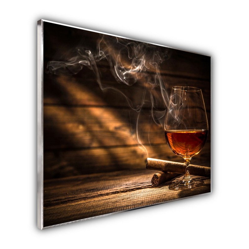 STEINFELD® Glas Infrarotheizung mit Motiv Whisky Zigarren