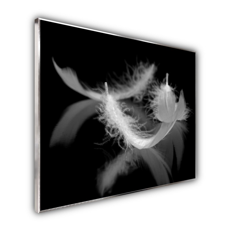 STEINFELD® Glas Infrarotheizung mit Motiv Weiße Federn