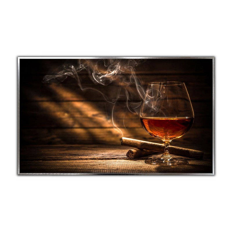 STEINFELD® Glas Infrarotheizung mit Motiv Whisky Zigarren